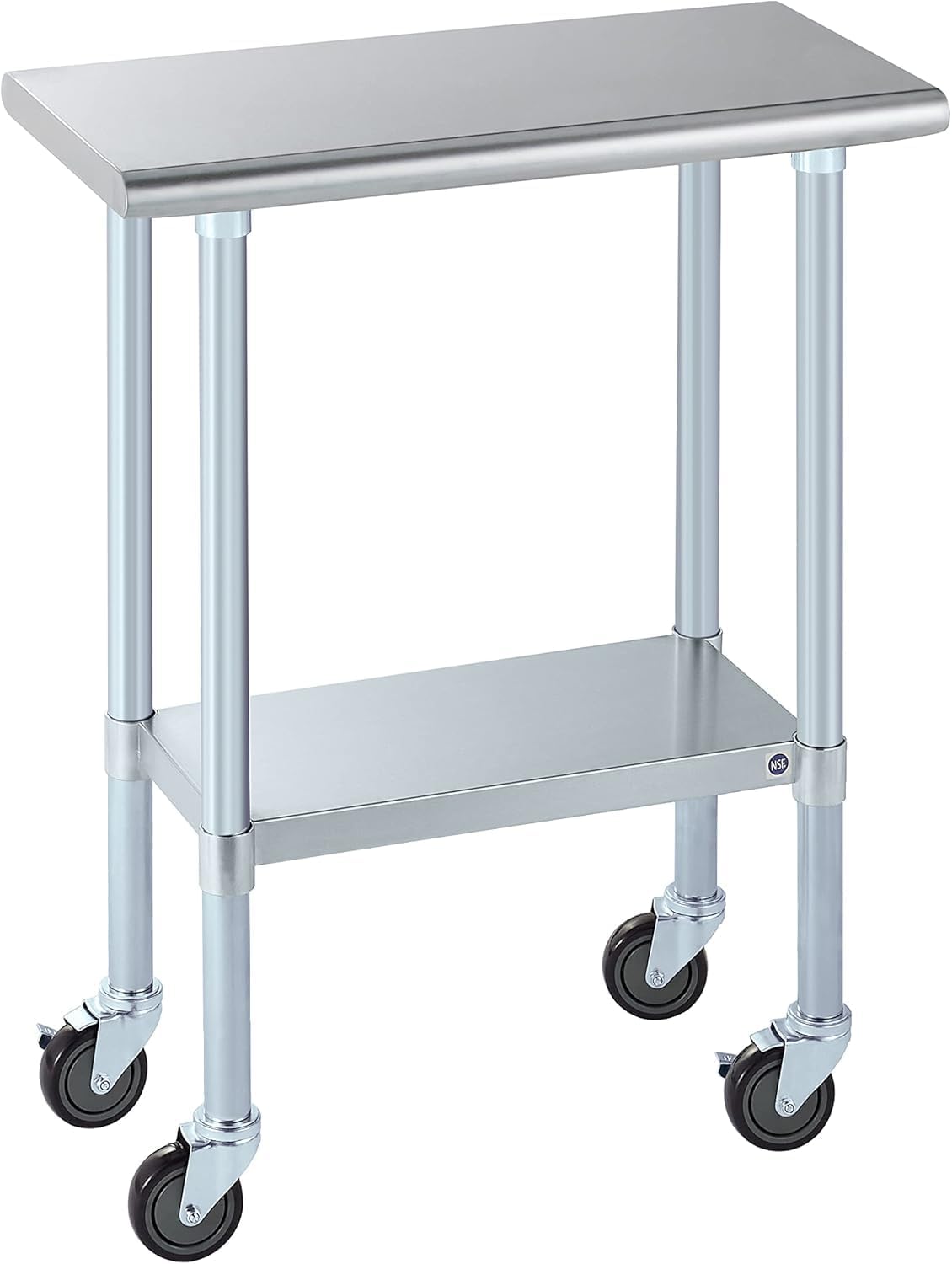 ROCKPOINT Stainless Steel Table for Prep & Work with Caster Wheels 14x30 Inches, NSF Metal Commercial Kitchen Heavy Duty Table with Adjustable Under Shelf and Table Foot for Restaurant, Home and Hotel