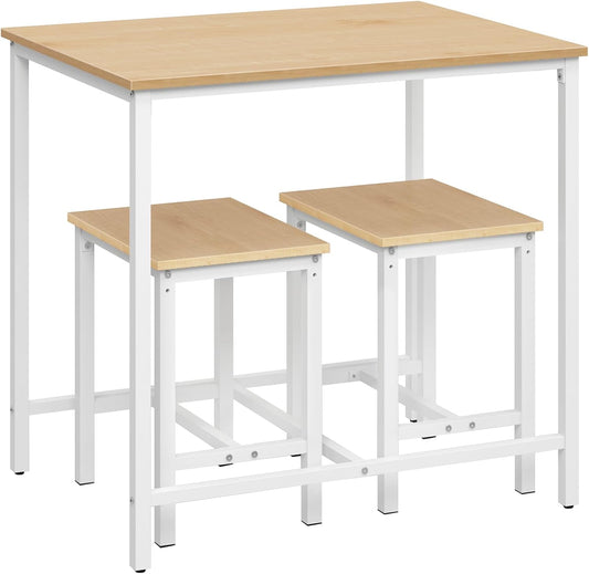 HOOBRO 3-Piece Industrial Dining Table Set, Kitchen Table, Space Saving Dinette for Kitchen, Dining Room, Small Space, Breakfast Nook, Living Room, Party, Natural and White WN75CZ01G1