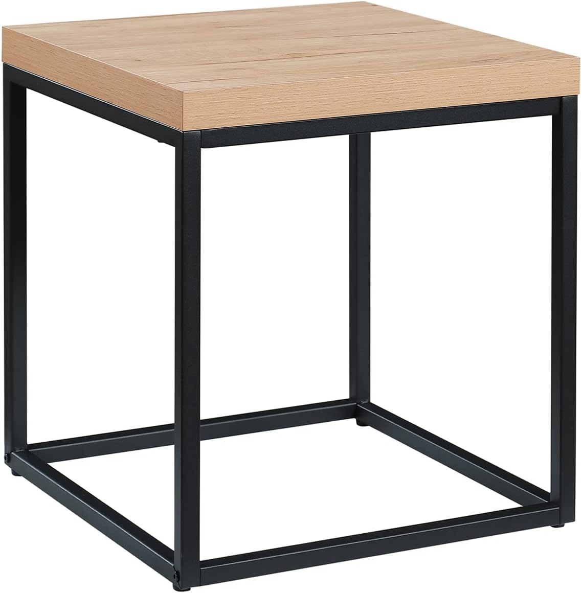 CENSI 18-Inch Natural Oak Accent End Table/Side Table for Living Room, Modern Industrial, Square, Metal and Wood (White Oak)