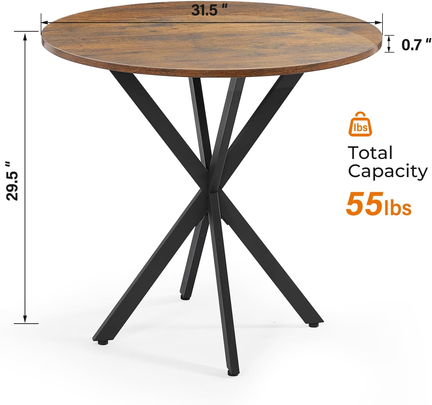 Unovivy 31.5" Small Round Dining Table for 2-4, Space Saving Circle Kitchen Dinner Table, Industrial Mid Century Modern Dining Room Desk for Kitchen, Apartment, Rustic Brown