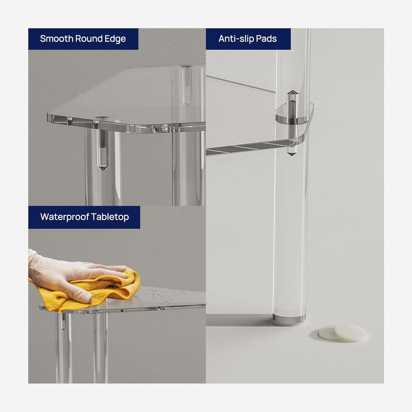 HMYHUM Clear Acrylic Triangle End Table, Corner Side Table for Small Spaces, Small Accent Table for Living Room, Bedroom and Balcony, Easy Assembly