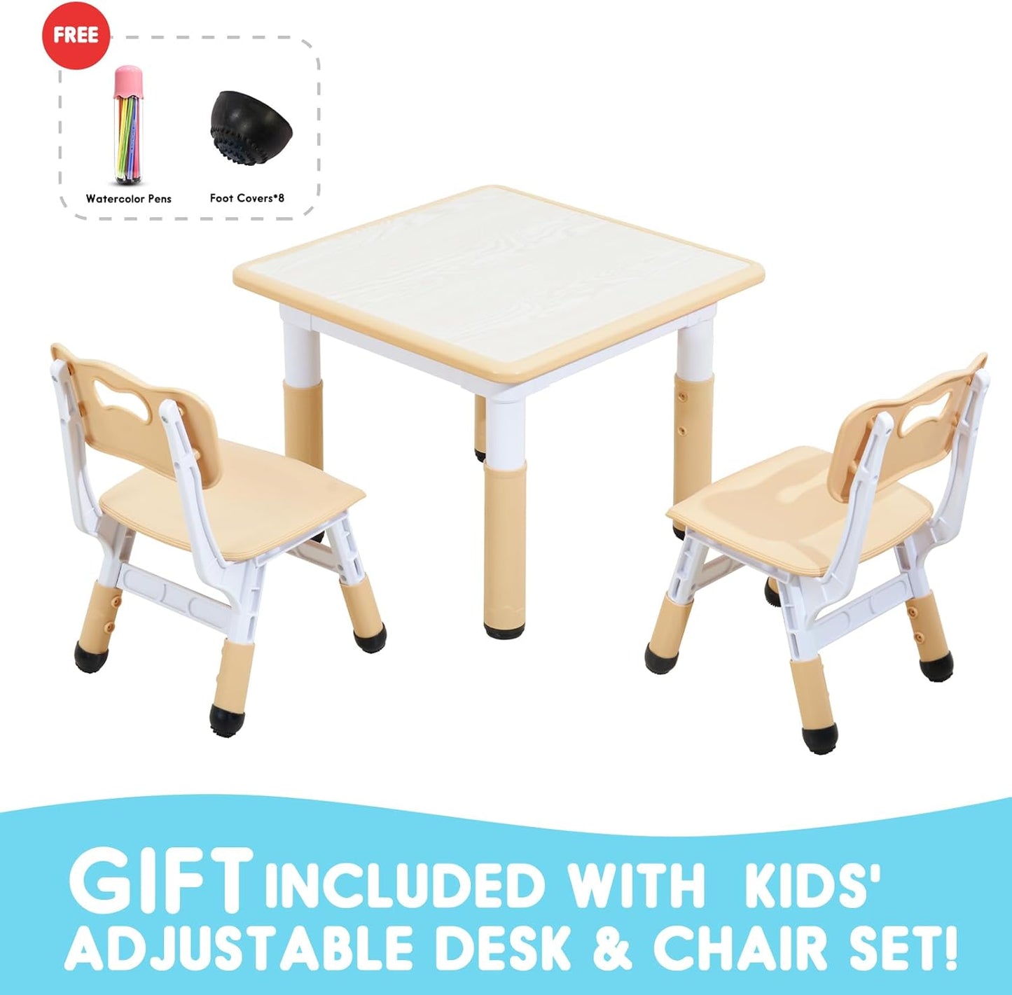 Kids Table & Chair Set with Adjustable Toddler-Safe Non-Slip Legs, Activity & Graffiti-Proof Desktop Ages 3-12