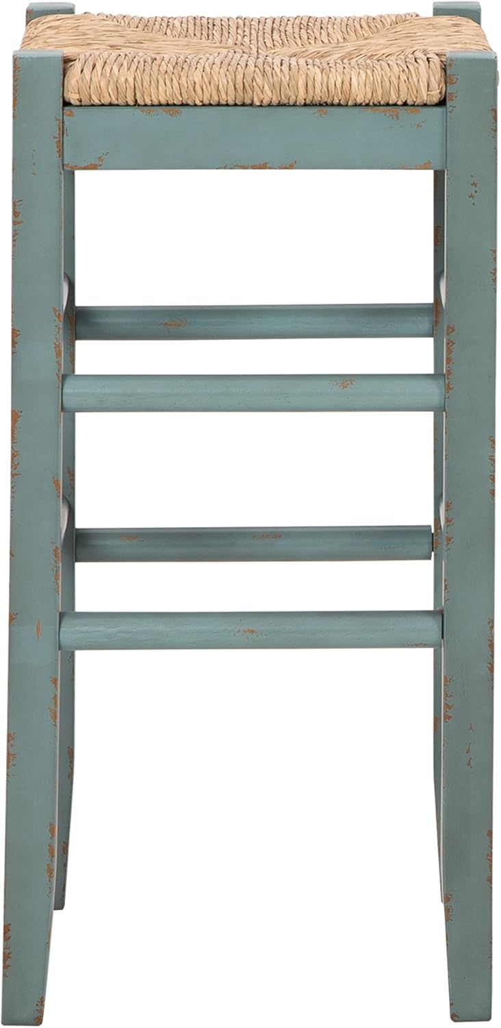 Signature Design by Ashley Mirimyn Farmhouse 29.5" Bar Height Bar Stool with Woven Wicker Seats, 2 Count, Green & Light Brown