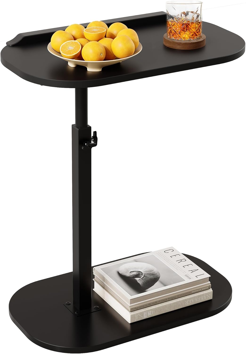 C Shaped End Side Table with Anti-Drop Rod, Adjustable Height & 360° Swivel Snack Table for Couch, Sofa, Bedroom, Living Room, TV Tray Table for Eating, Dinner or Laptop, Small Spaces, Black