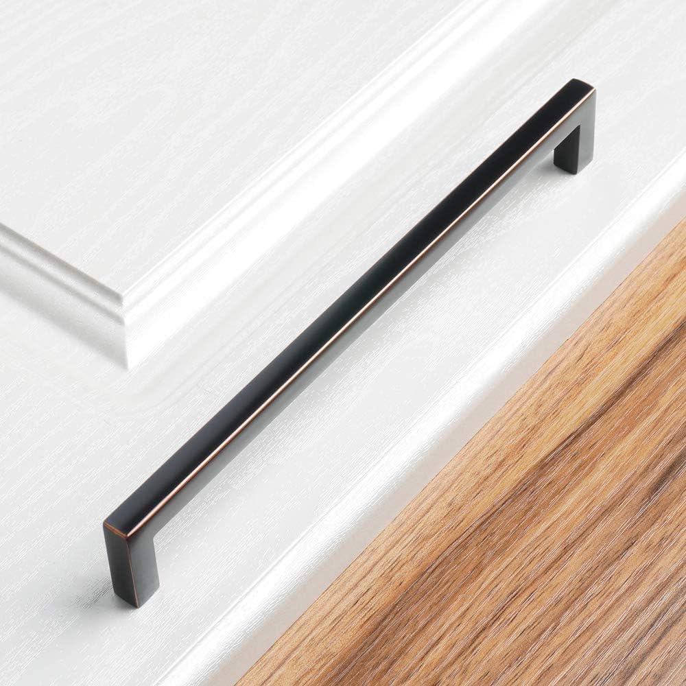 KOOFIZO Solid Square Bar Cabinet Handle - Oil Rubbed Bronze Furniture Pull, 7.6 Inch/192mm Screwhole Distance, 10-Pack for Kitchen Cupboard Door, Bedroom Dresser Drawer, Bathroom Hardware