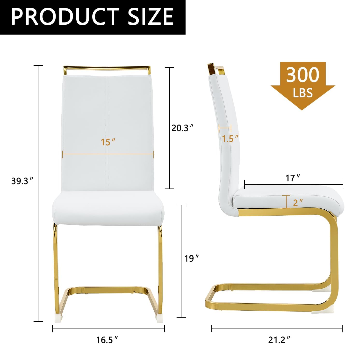 Modern Dining Chairs Set of 4,High Back White Kitchen Chairs,Faux Leather Side Chair with Gold Plated Metal Legs,Easy to Clean Upholstered Dining Chairs,Ideal for Living Room(Gold Leg)
