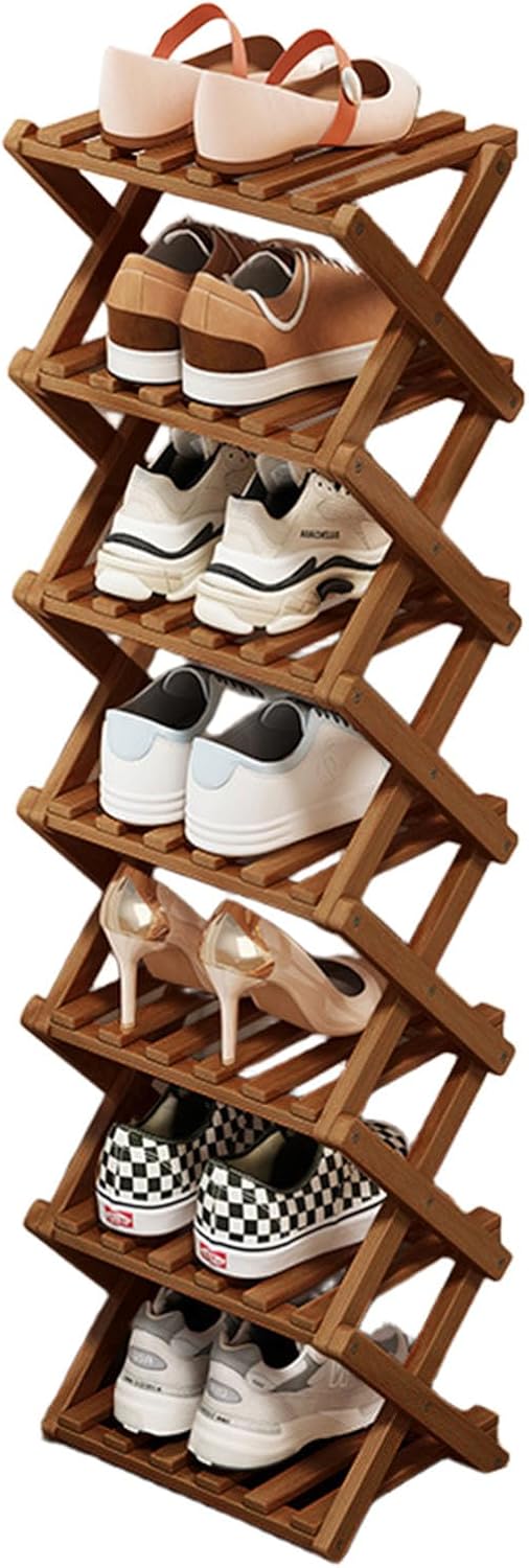 Simcat Wood Shoe Rack Foldable Shoe Organizer Shoe Storage for Small Spaces Free Standing Shelf for Entryway, Bedroom, Garage (7 Tiers,Tawny)
