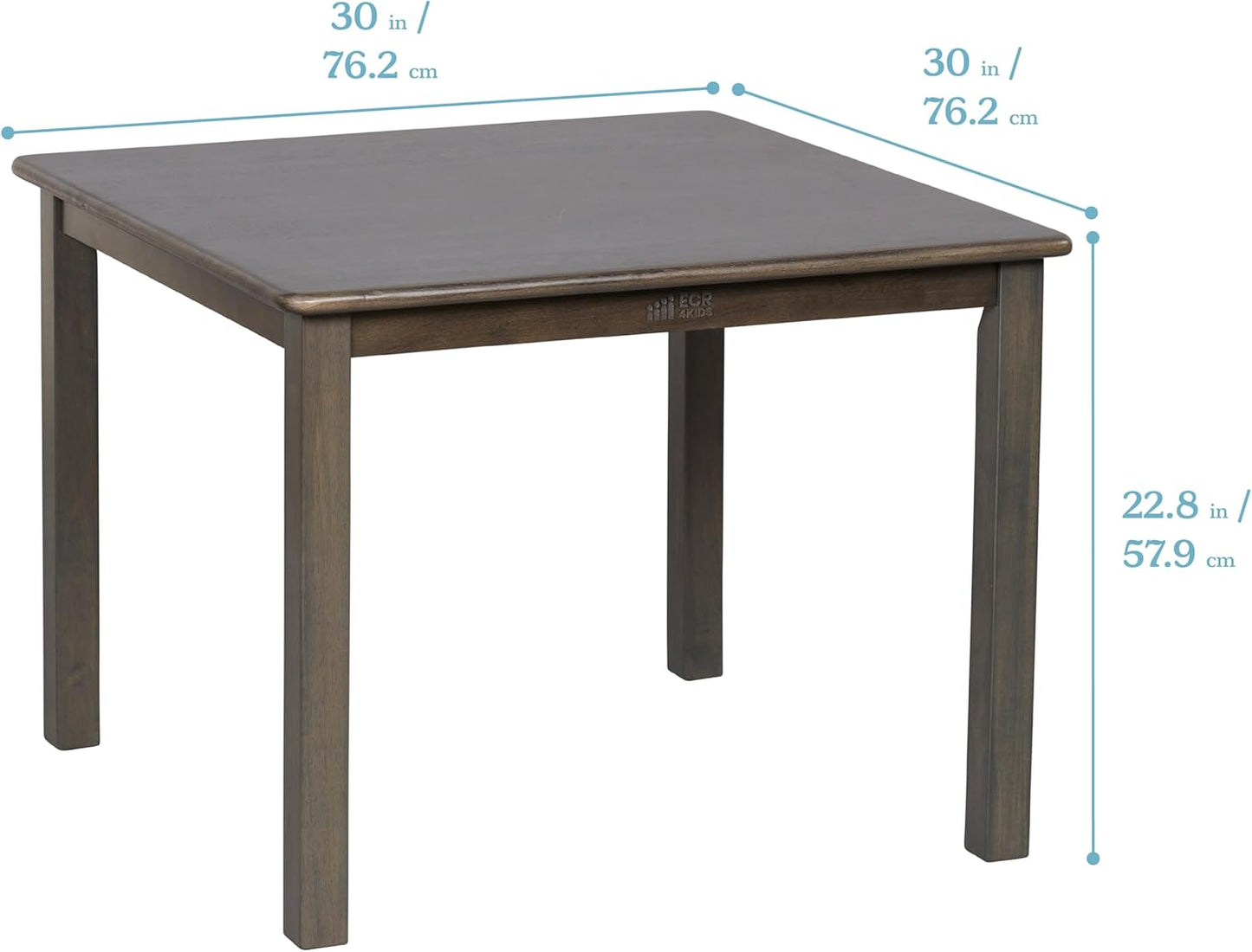 ECR4Kids 30in x 30in Square Hardwood Table and Chair Set, 12in Seat Height, Kids Furniture, Grey Wash