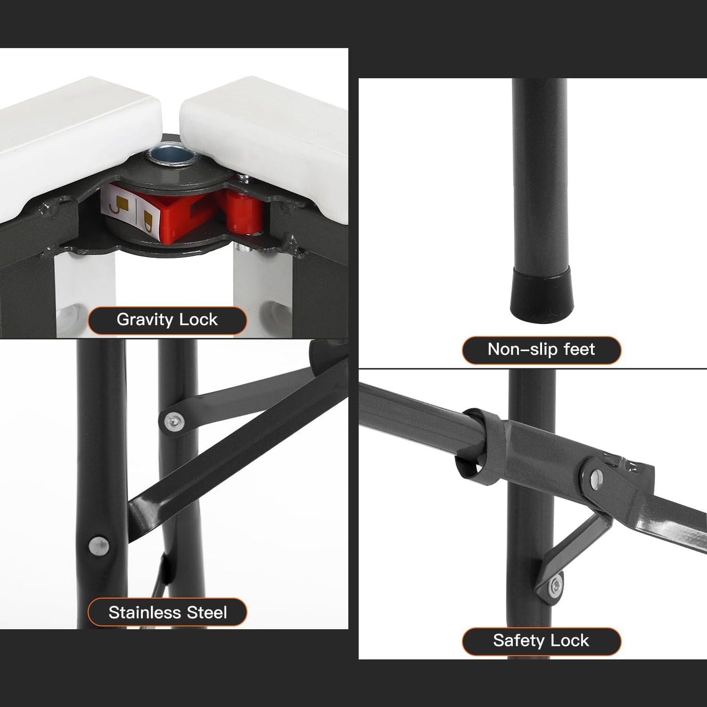 BestOffice 8FT Picnic Table Folding Table Camping Table Plastic Table Fold Up Table Lock for Party Event,White