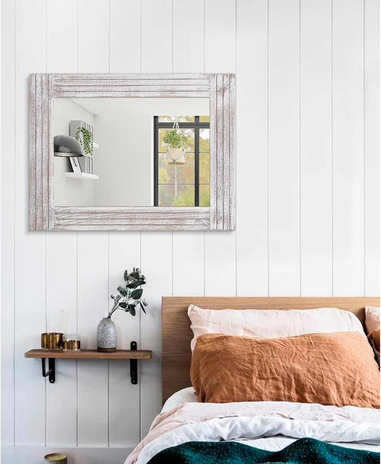 Wall Mirror Rustic Wooden Frame Rectangle Mirror Vintage Hanging Mirror for Bedroom Bathroom Living Room Farmhouse Wall Decor Large 26" x 18"