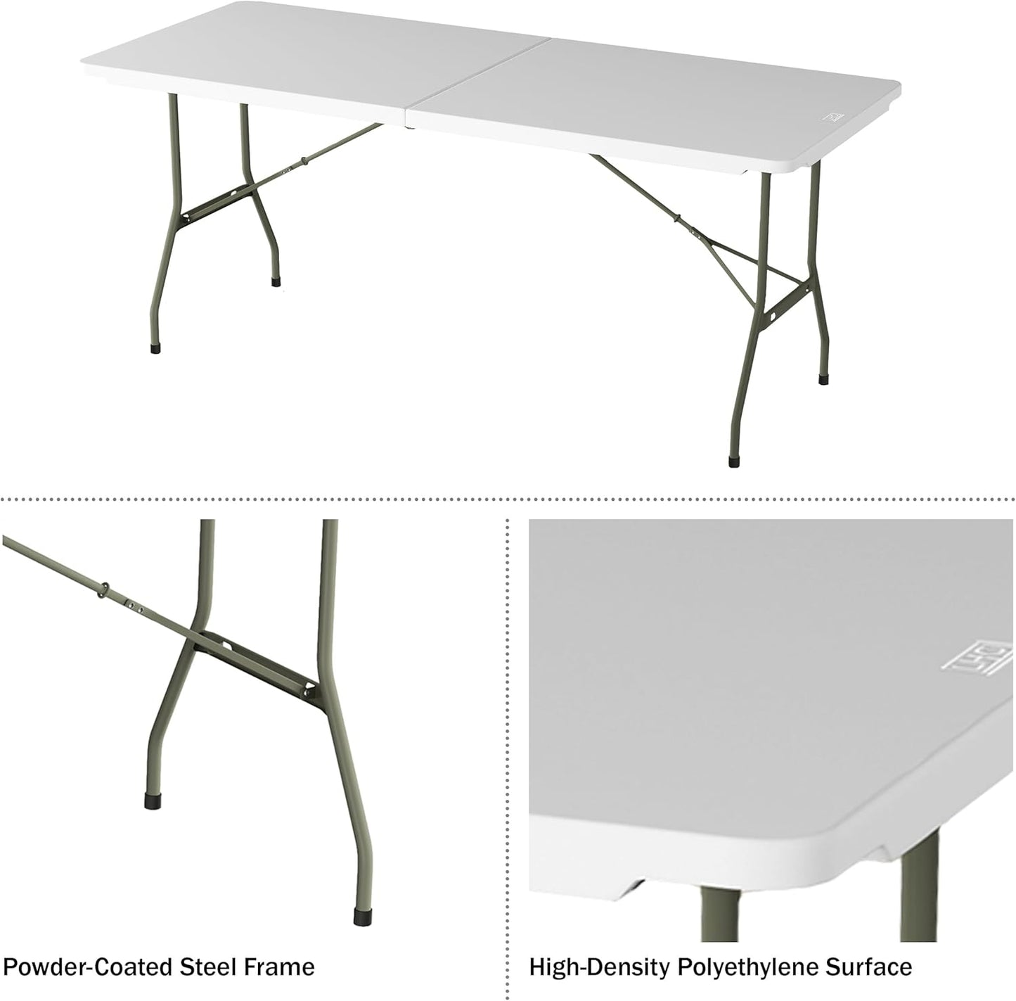 Lavish Home 6-Foot Folding Table - Indoor and Outdoor Table for Camping, Dining, Buffets, Crafts, and Playing Cards - Portable Picnic Table (White)