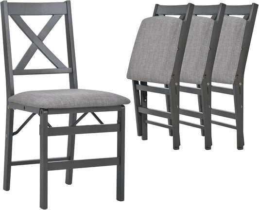 COLAMY Folding Dining Chairs Set of 4, Foldable Chairs with Padded Seats, Wood Folding Dining Room Chairs for Kitchen, Party, Camping, Dark Grey