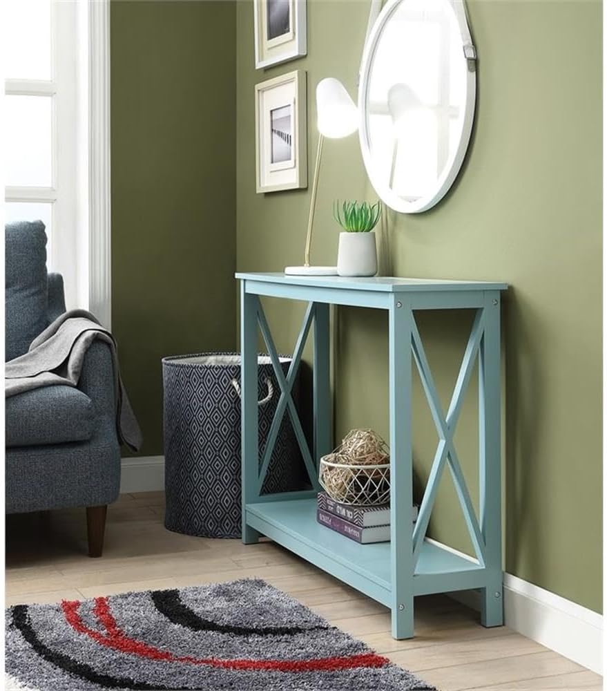Convenience Concepts Oxford Console Table 39.5" - Sofa Table with Storage Shelf, Transitional Entryway Hall Table for Living Room and Bedroom, Display Foyer Table, Sea Foam Blue