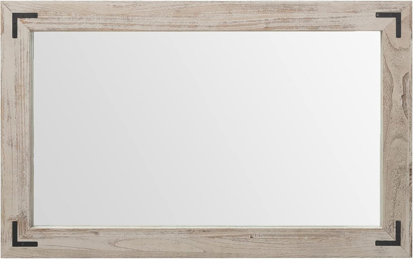 YOSHOOT Rustic Wooden Framed Wall Mirror, Natural Wood Bathroom Vanity Mirror for Farmhouse Decor, Vertical or Horizontal Hanging, 60" x 36", Grey