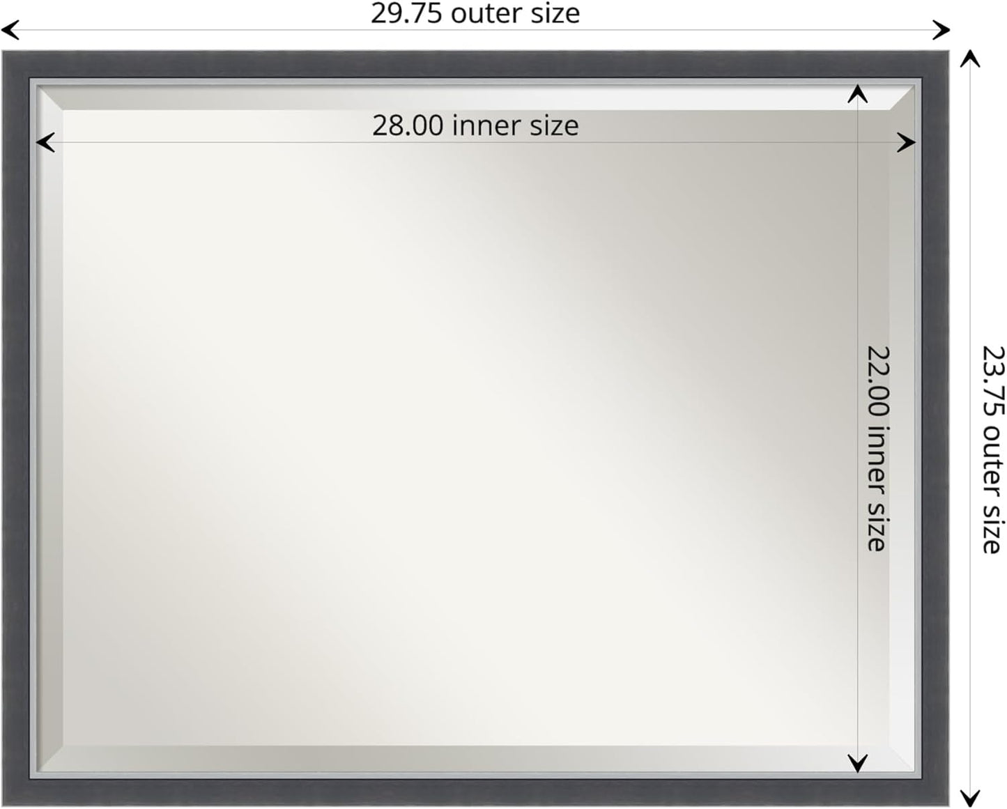 Amanti Art Black Bathroom Mirror for Over Sink, 24x30 Eva Black Silver Thin Rectangle Vanity Mirror, Large Modern Contemporary Frame, Hangs Horizonally and Vertically, Bathroom Wall Decor, Beveled