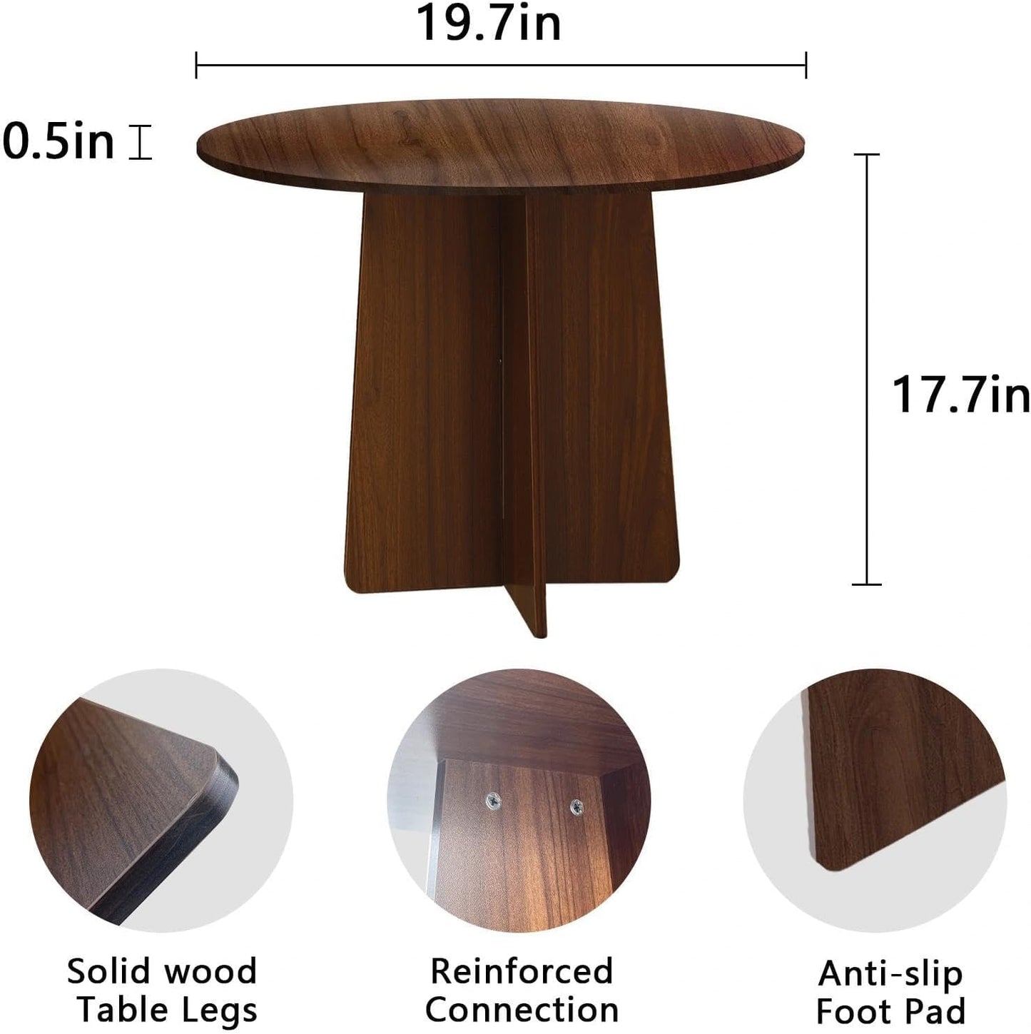 Wood End Table, Round Side Tables Living Room, Small End Tables for Small Spaces, Sofa, Bedroom, Office, 19.7 x 17.7 in Wooden Side Table, Rustic Walnut