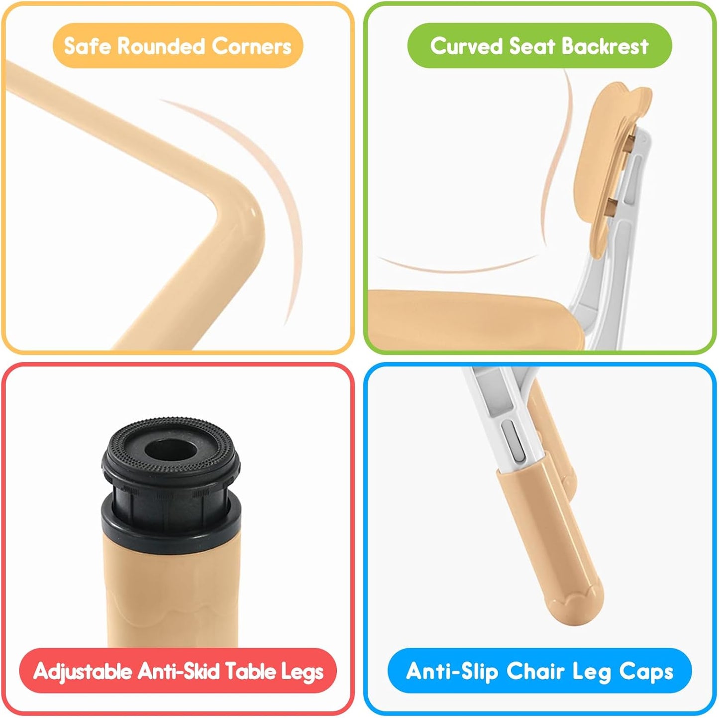 Kids Table & Chair Set with Adjustable Toddler-Safe Non-Slip Legs, Activity & Graffiti-Proof Desktop Ages 3-12