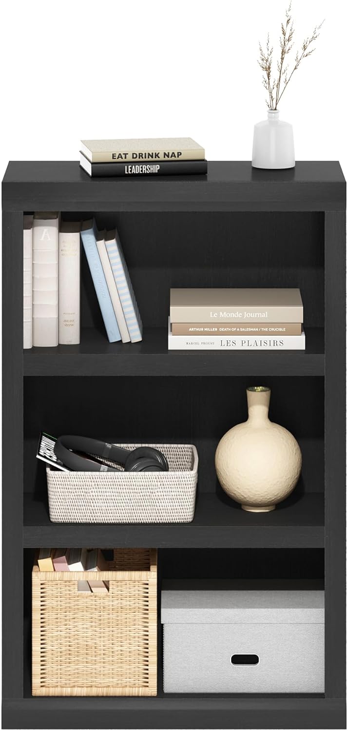 Furinno Rail 3-Tier Open Shelf Bookcase with Classic Style Edges, Blackwood