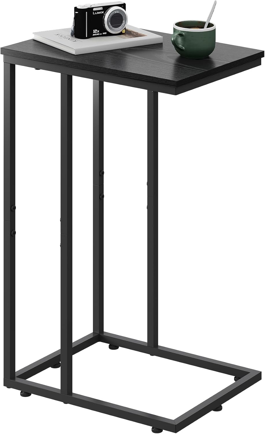 WLIVE Black Side Table, C Table End Table for Bedroom, Home Office, Dorm, Living Room Tables, Black Couch Table, 2-Tier Side Tables