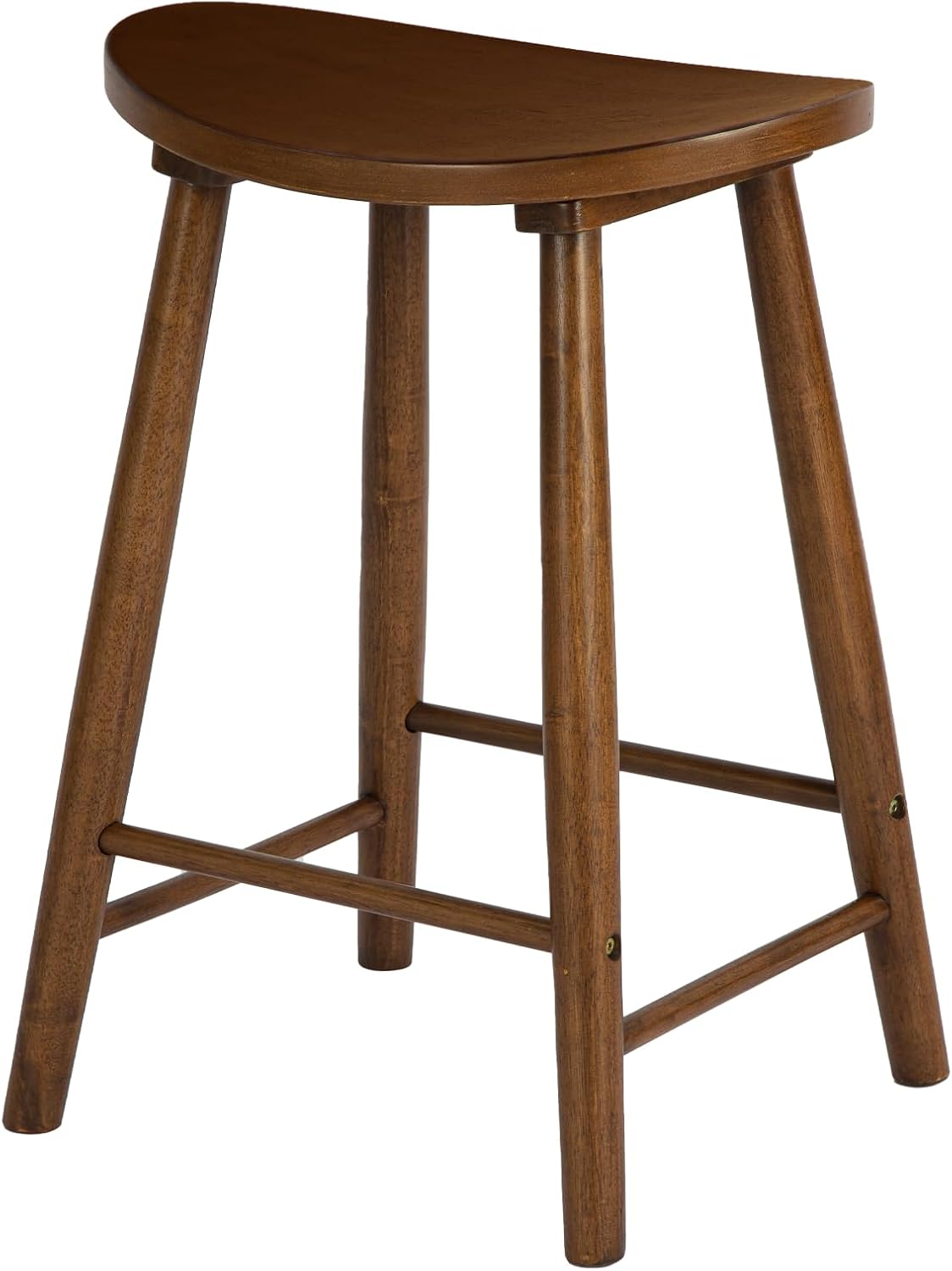 Nora 25" Counter Height Bar Stool, Backless Wooden Stool with Saddle Seat, Solid Rubber Wood Construction, Brown Finish, Ideal for Kitchen Island & Home Bar Seating