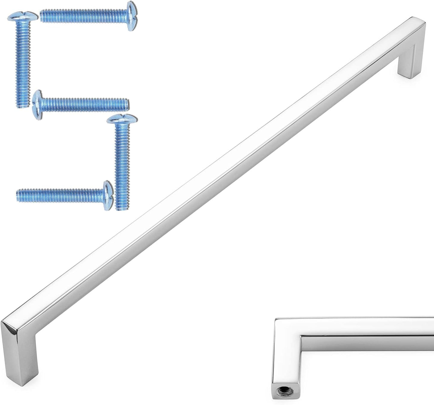 KOOFIZO Solid Square Bar Cabinet Handle - Chrome Furniture Pull, 10 Inch/256mm Screwhole Distance, Pack of 5 for Kitchen Cupboard Door, Bedroom Dresser Drawer, Bathroom Wardrobe Hardware