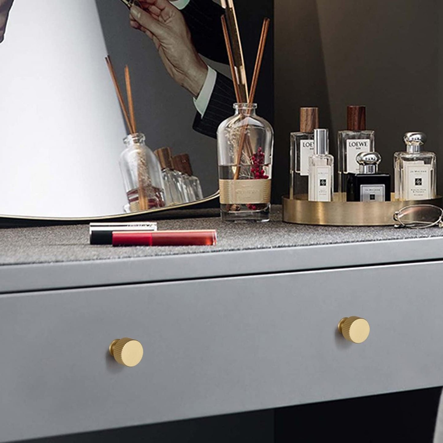 Solid Brass Cabinet Knob - Brush Gold Dresser Drawer Knob 2 Pack, Brass Handles for Bathroom Bedroom Closet Wardrobe,Furniture Hardware pulls