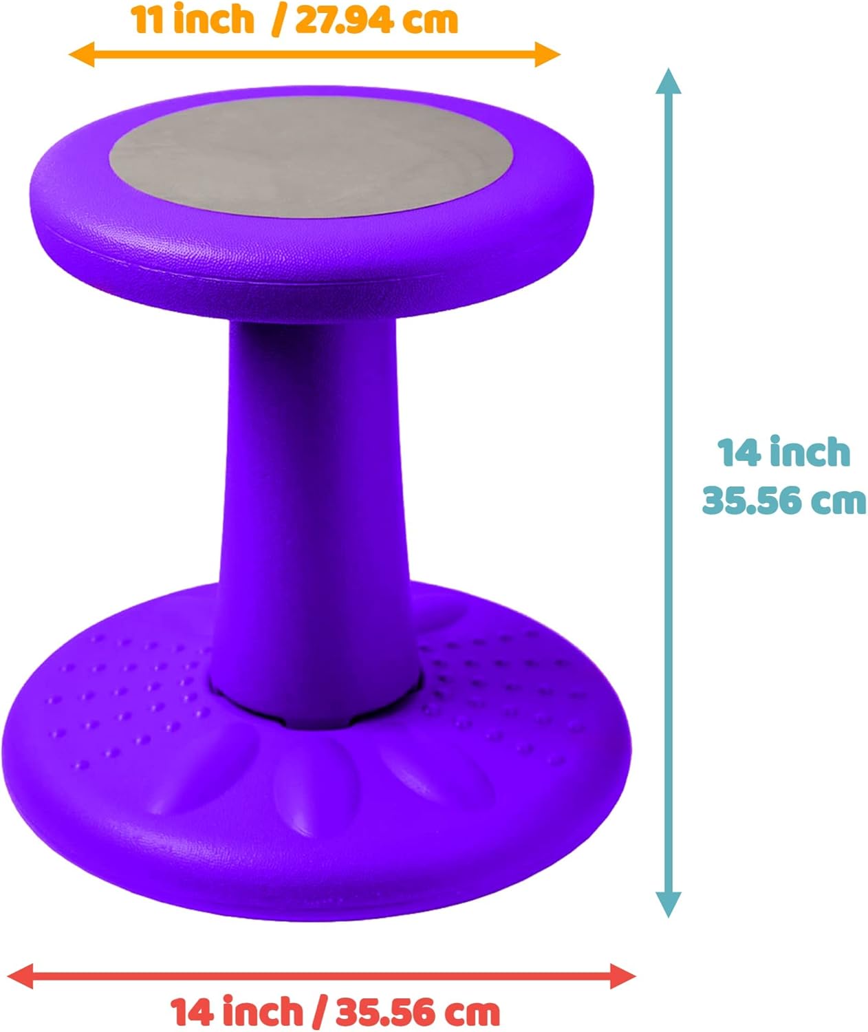 ActiveChairs Kids Wobble Stool, Flexible Preschool & Elementary Classroom Seating, Improves Focus & Posture. ADHD/ADD Wiggle Chair, [Kids Active Fidget Chairs], 14" Stool, Ages 3-7, Purple