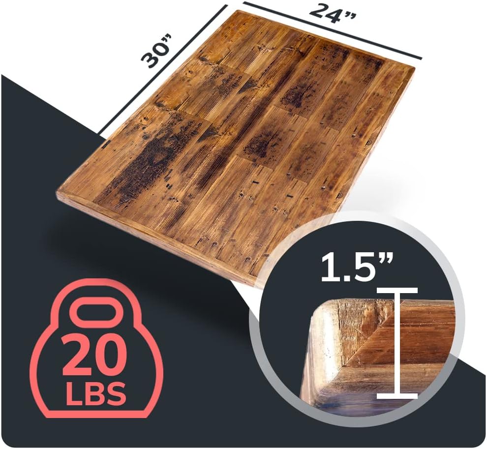 Reclaimed Wood Table Top - Rustic Recycled Wooden Piece Perfect for Signs, Counters, Kitchens, Dining and Coffee Table Tops (Straight Plank Table Top, 24" x 30")