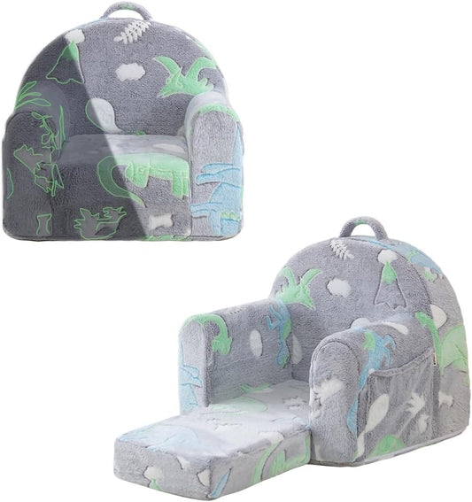 Toddler Chair Comfy,Toddler Couch Fold Out, 2-in-1 Kids Sofa,Flip Out Kids Couch,Sofa Convertible,Children Reading Chair for Age 1-3(Grey Dino)