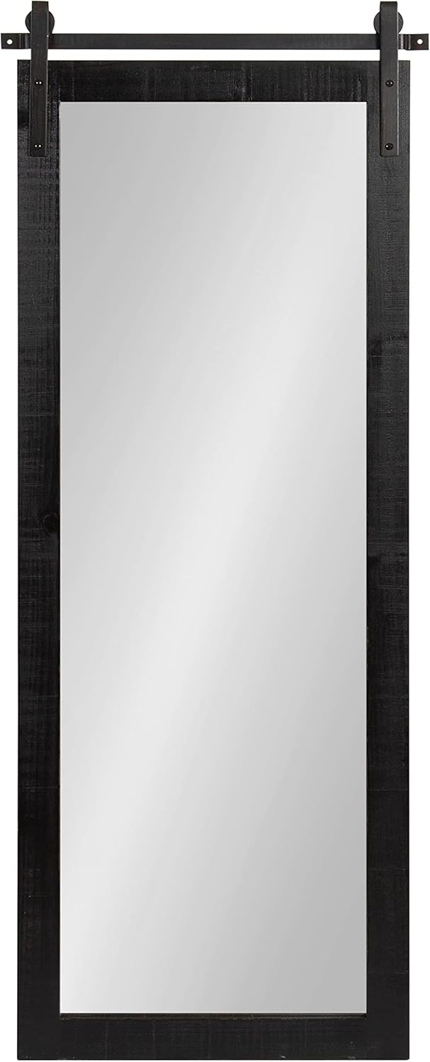 Kate and Laurel Cates Farmhouse Wood Framed Panel Wall Mirror; 18 x 50; Black; Decorative Rustic Barn Door Inspired Wall Mirror Decor With Full Length Size