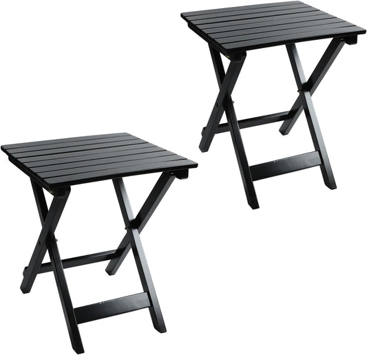 Outdoor Patio Side Table Set of 2 Small Wood End Square Table Folding Coffee Furniture for Living Room, Bedroom, Plant Stand, Camping Portable Black