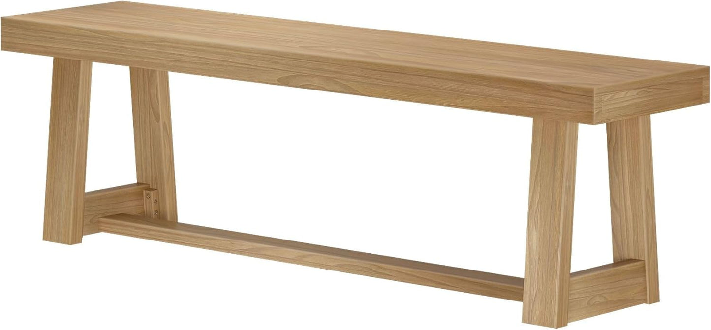 Plank+Beam 60 Inch Farmhouse Dining Bench, Solid Wood Entryway Bench, Wooden Outdoor Bench, Kitchen Dining Seat, Dining Room, Home Office, Living Room Furniture, Easy Assembly, Blonde Wirebrush