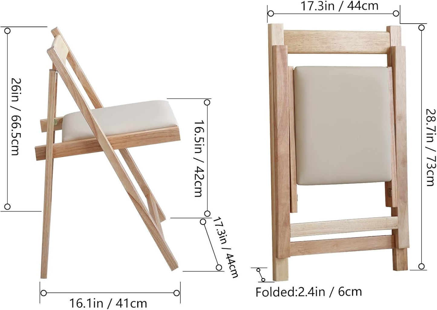 Folding Dining Chairs with Padded Seat Lightweight sillas para Fiestas,2 Pack Folding Chair for Dinner,Party Wedding,Picnic Event, 196LB Weight Capacity(Wood)
