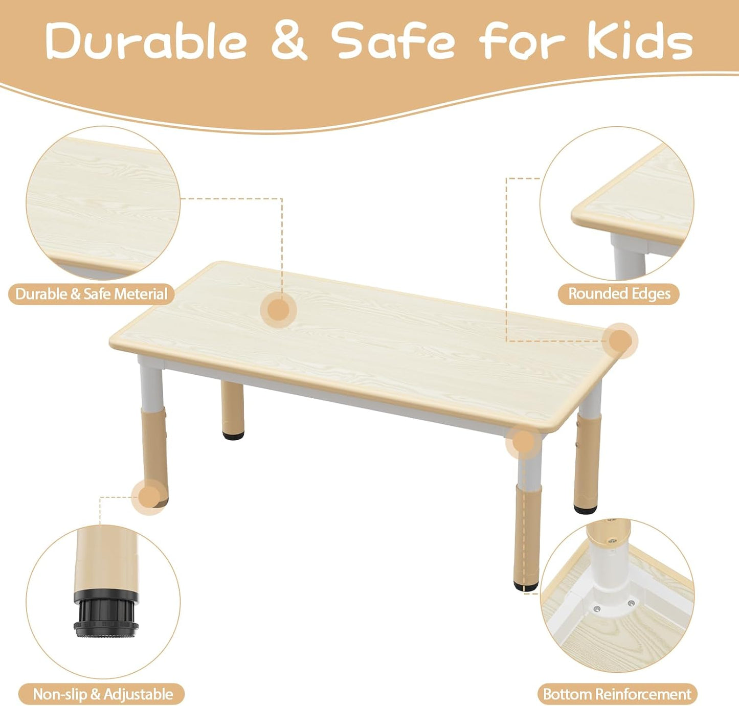 GarveeHome Kids Table and 4 Chairs Set, Height Adjustable Toddler Table and Chair Set for 4, Graffiti Desktop, Non-Slip Children Table for Home Daycare Preschool for Ages 2-8, Beige
