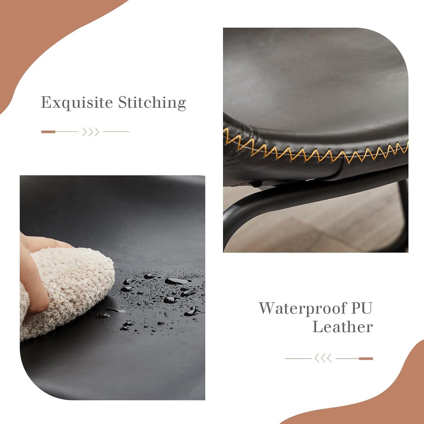 DUMOS 30 Inch Counter Height Bar Stools Set of 2, Modern Faux Leather High Barstools with Back and Metal Leg, Bar Chairs for Kitchen lsland, Elegant Black