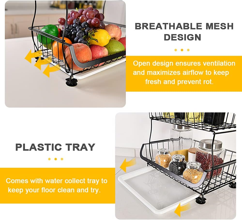 Fruit Vegetable Storage Basket, 4 Tier Stackable Metal Wire Storage Baskets with Wheels, Fruit Vegetable Produce Basket Organizer Bins for Kitchen, Pantry, Bathroom