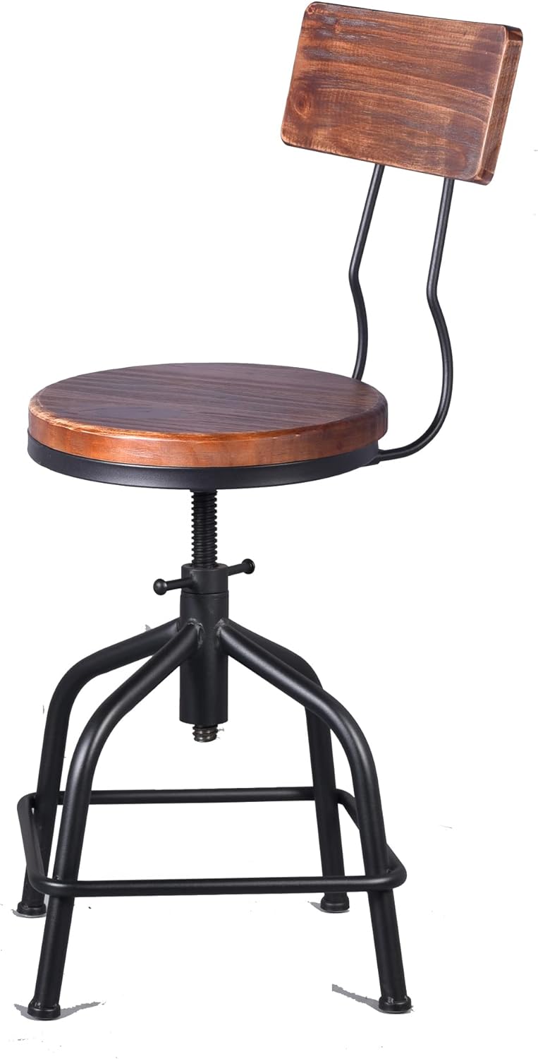 Topower Farmhouse Kitchen Stool, Industrial Counter Stool, Kitchen Deco Round Seat Standard Height Adjustable Swivel Bar Stools with Backrest Indoor House Design Wood Backrest Black Set of 2