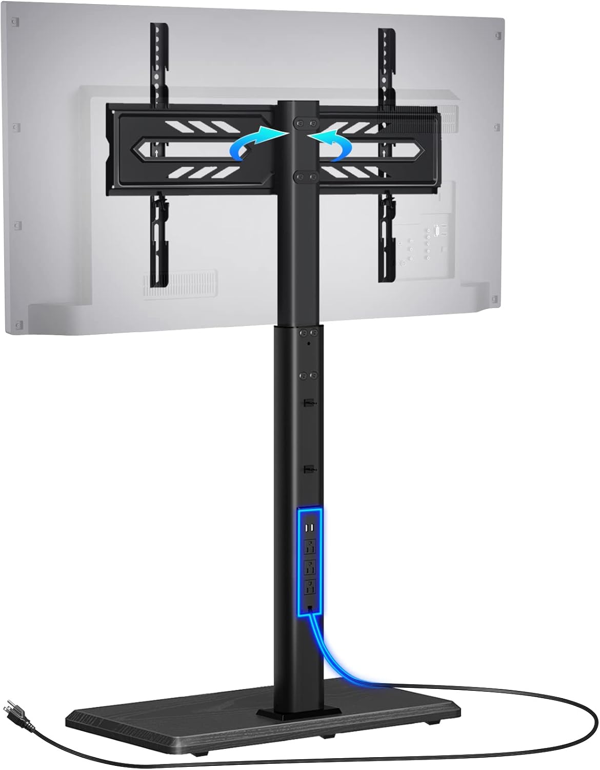 Greenstell TV Stand with Power Outlet, Universal Floor TV Stand for 32-75 inch TVs, Height Adjustable, Swivel Tall TV Mount Stand with Wood Base, Holds up to 110 LBs, Max VESA 600x400mm