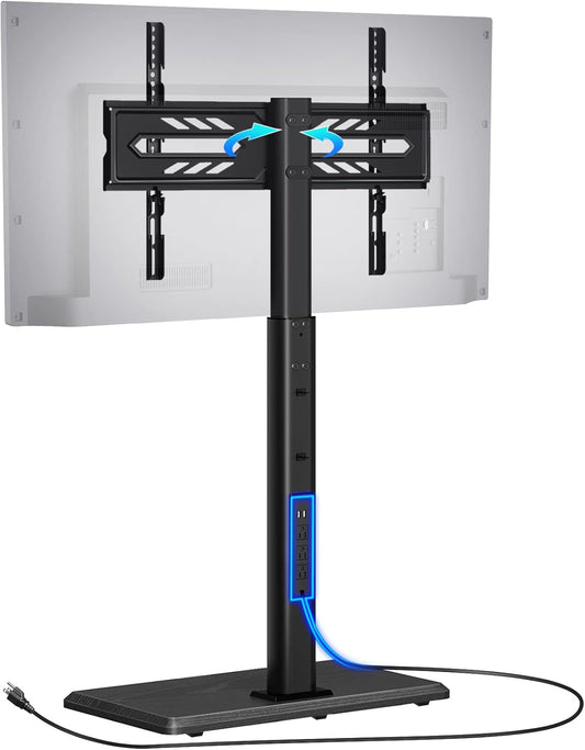 Greenstell TV Stand with Power Outlet, Universal Floor TV Stand for 32-75 inch TVs, Height Adjustable, Swivel Tall TV Mount Stand with Wood Base, Holds up to 110 LBs, Max VESA 600x400mm