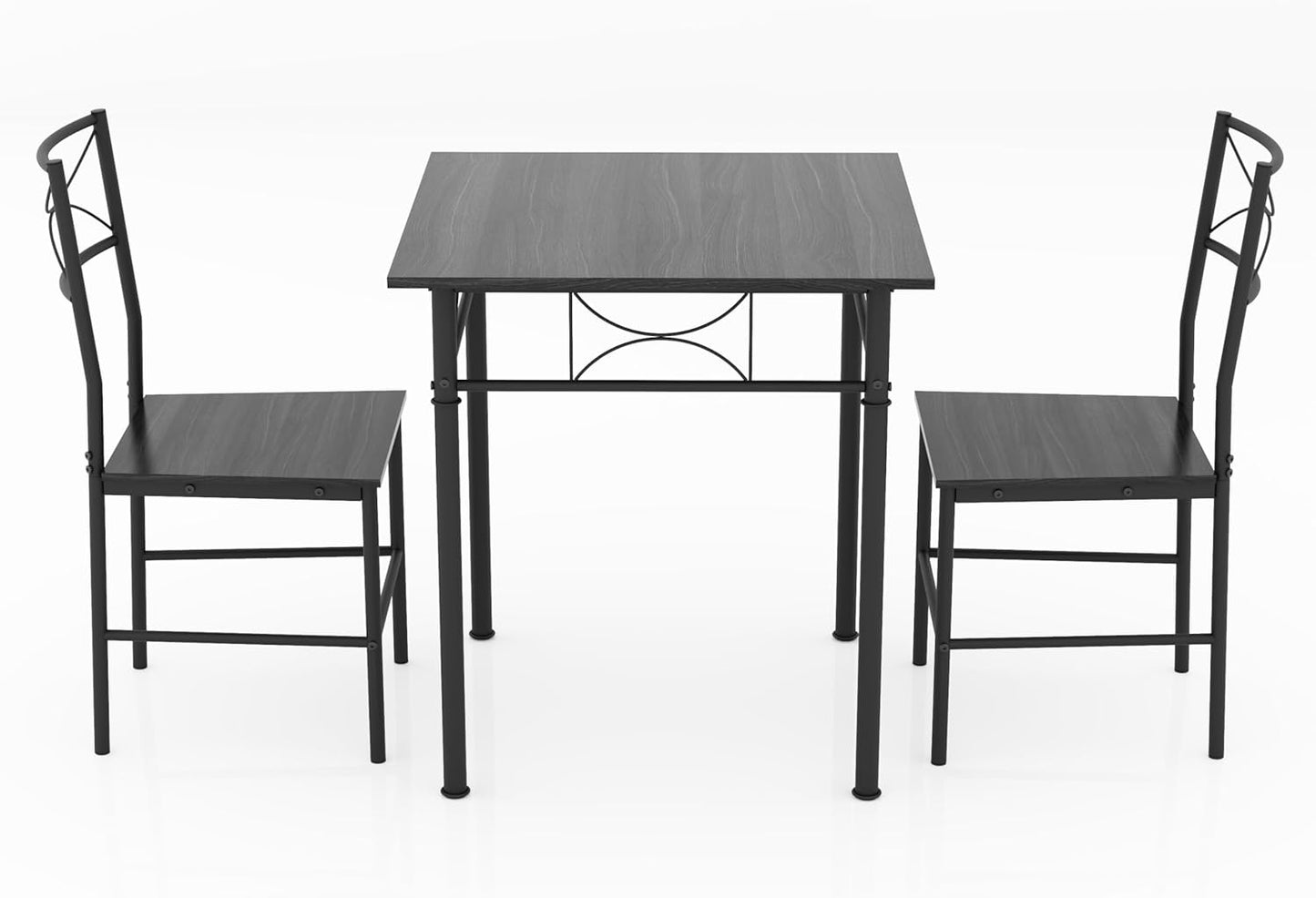 JOIN IRON 3-Piece Kitchen Dining Room Table Set for Small Spaces，Iron Wood Square Table with 2 Chairs for Kitchen Dining Room Furniture (Ash)