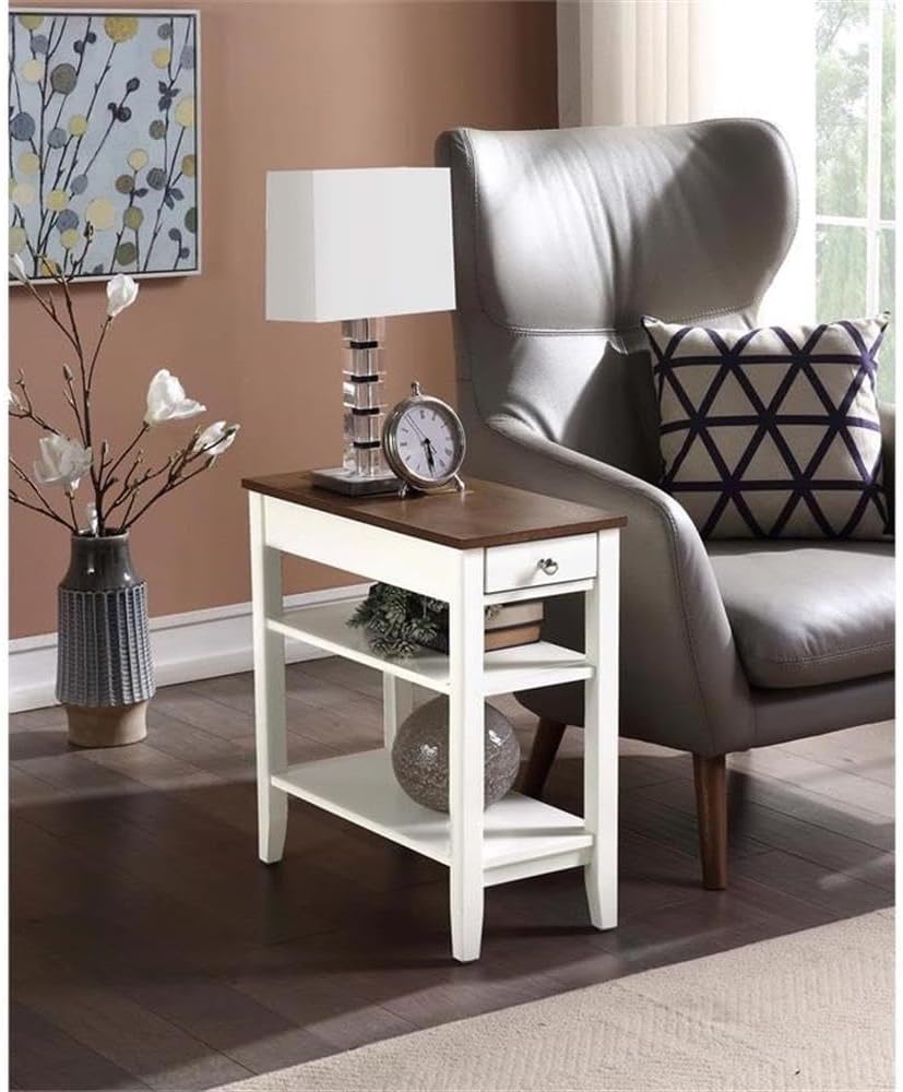Convenience Concepts American Heritage Chairside End Table with Drawer 23.5" - Classic Living Room Table with Storage Shelf, Bedroom Nightstand, Driftwood/White
