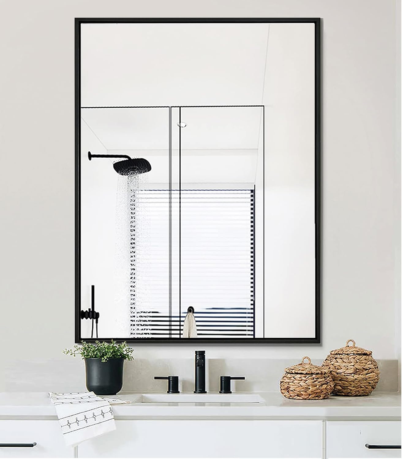 Bathroom Mirror 30x40 Inch, Black Frame Mirror 30"x40", Rectangle Wall Mounted Mirror, Metal Framed Vanity Mirror for Wall 30 by 40, Modern Mirror Hangs Horizontal Or Vertical