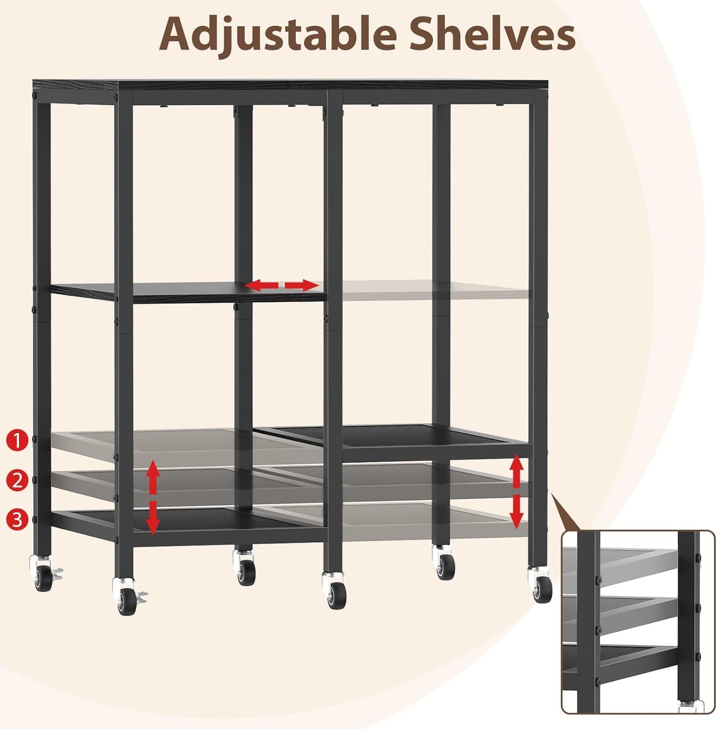 Kitchen Microwave Cart,Microwave Stand with Wheels,Coffee Bar Table Station,4-Tier Rolling Baker's Rack,Small Appliance Storage Shelf,Utility Side Table for Kitchen,Living Room (Black)