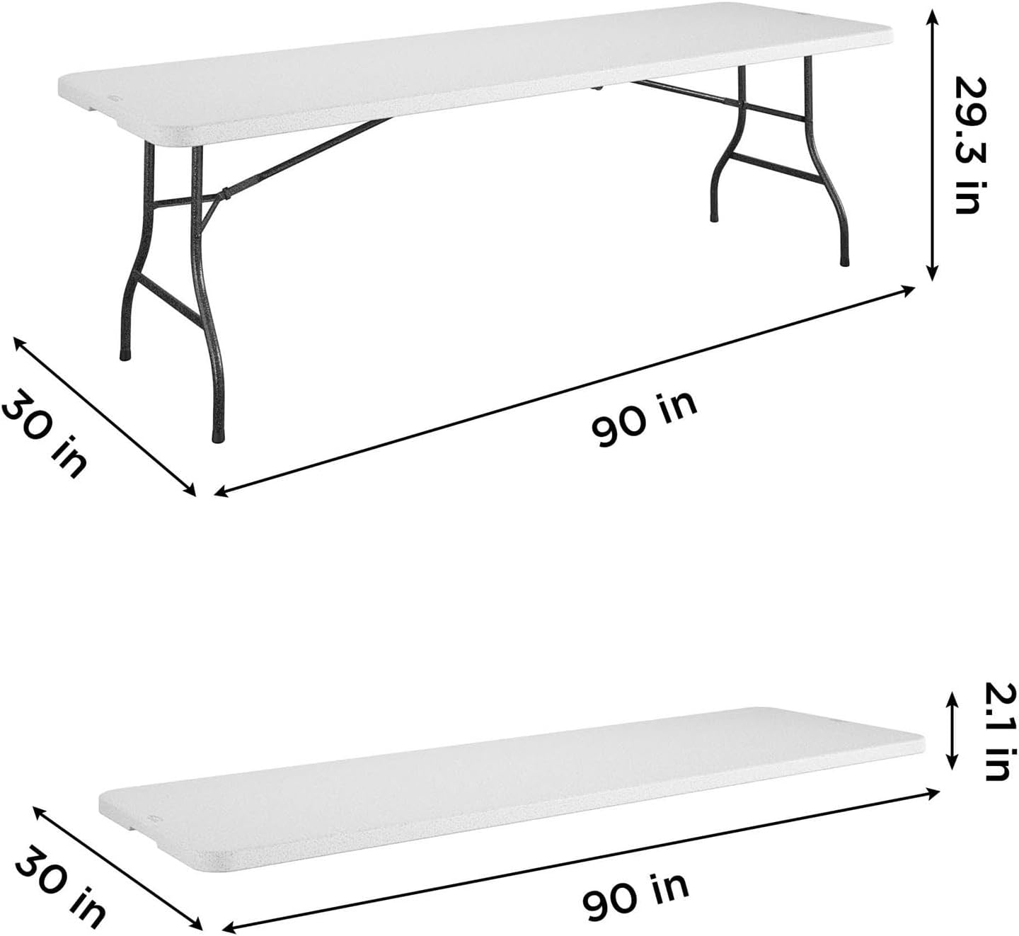 COSCO 8' (96") Resin Straight Table, White