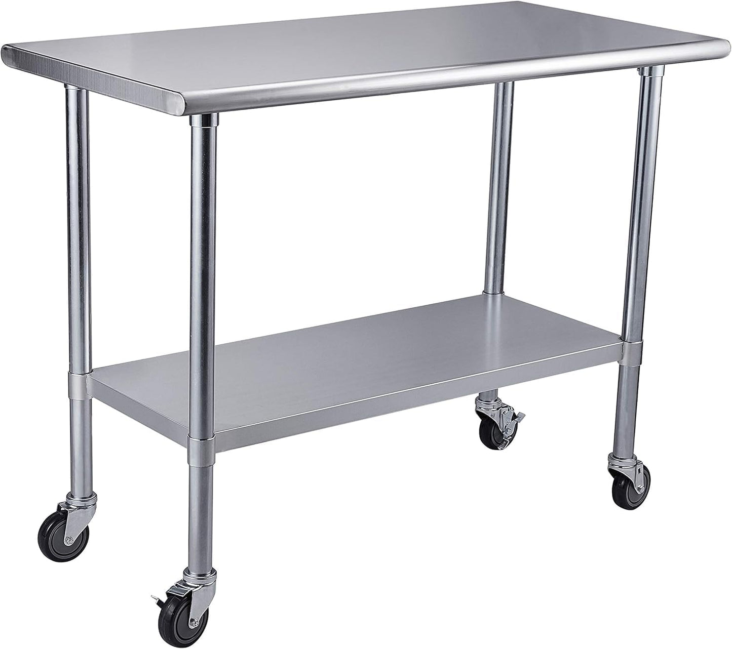 ROCKPOINT Stainless Steel Table for Prep & Work with Caster Wheels 24x48 Inches, NSF Metal Commercial Kitchen Heavy Duty Table with Adjustable Under Shelf and Table Foot for Restaurant, Home and Hotel