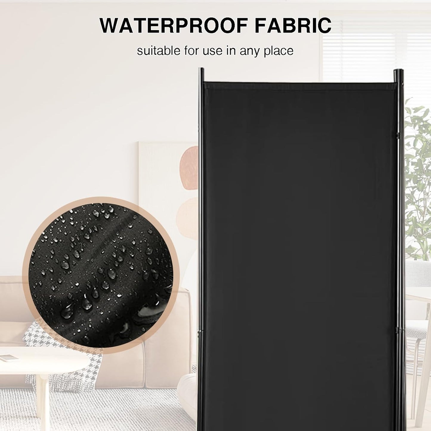 Room Divider 3-Panel Privacy Screen, Portable Screen Steel Frame with Hook&Loop for Home, Office, Classroom, Studio, Meeting (Black