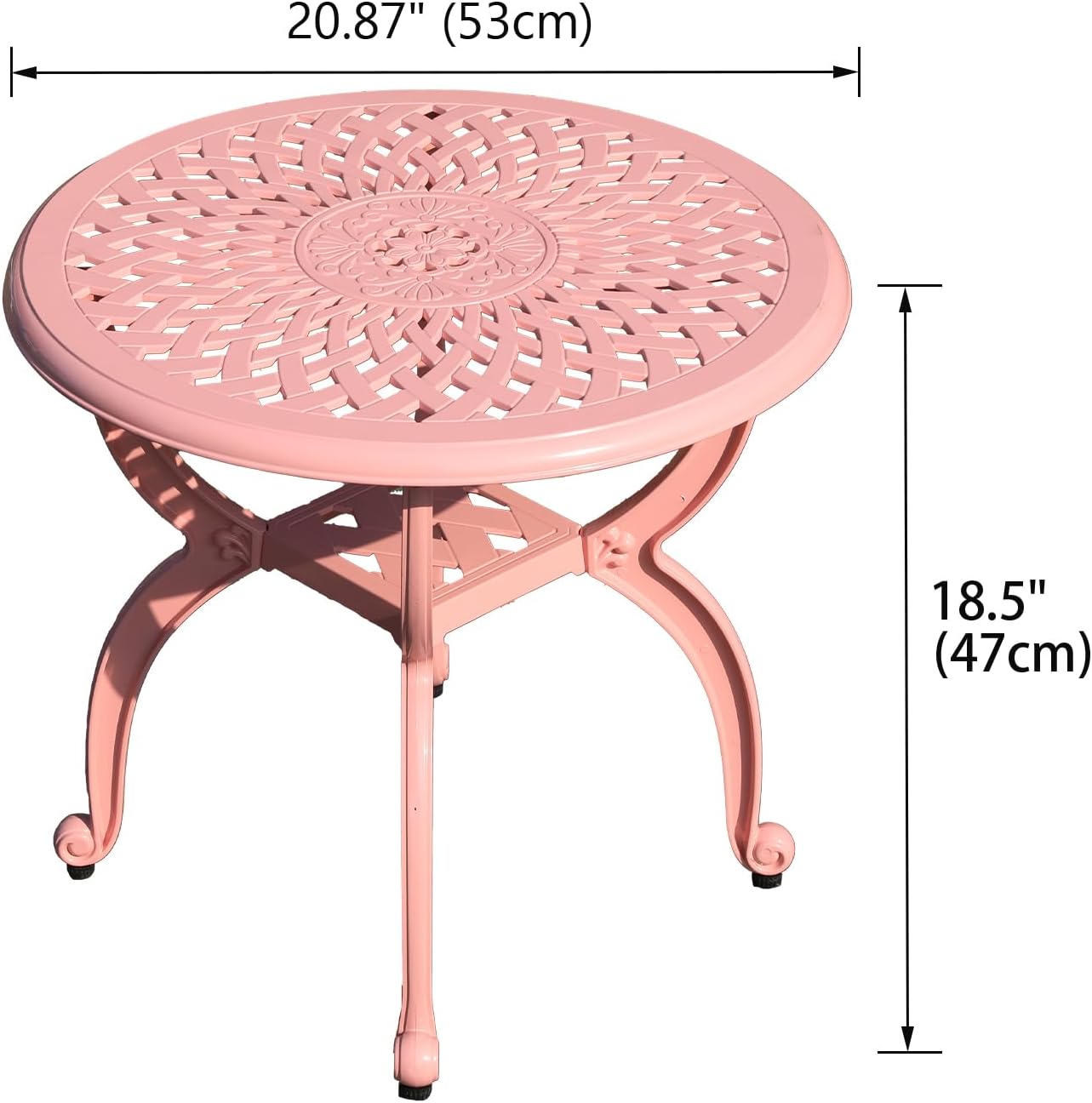 Cast Aluminum Outdoor Side Table,Small Patio Table,Outdoor Coffee Tables for Patio,Garden,Balcony, for All Weather(Pink, Round)