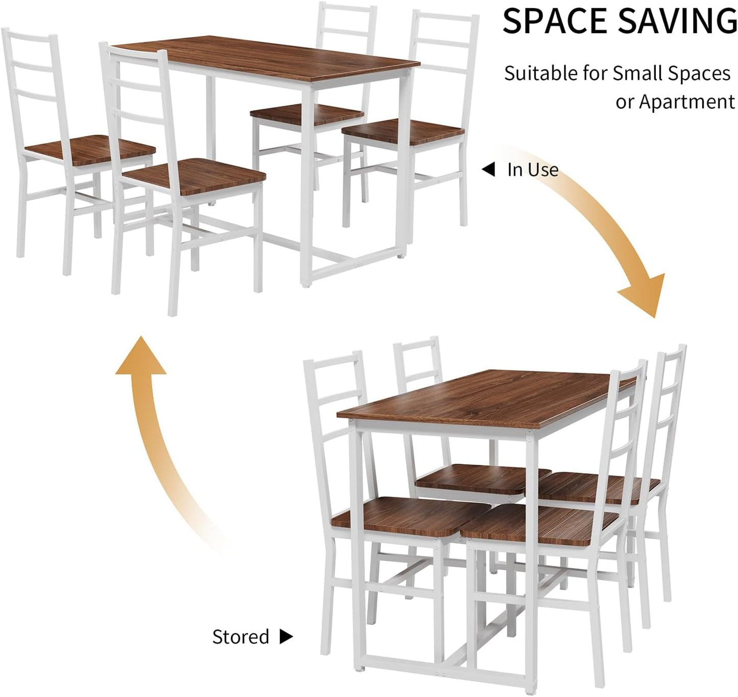 5-Piece Dining Table Set with 4 Chairs, 47.2" Kitchen Table Chairs Set of 4, Rectangular Industrial Style Dining Room Table Set with Backrest, Perfect for Small Space, Brown+White