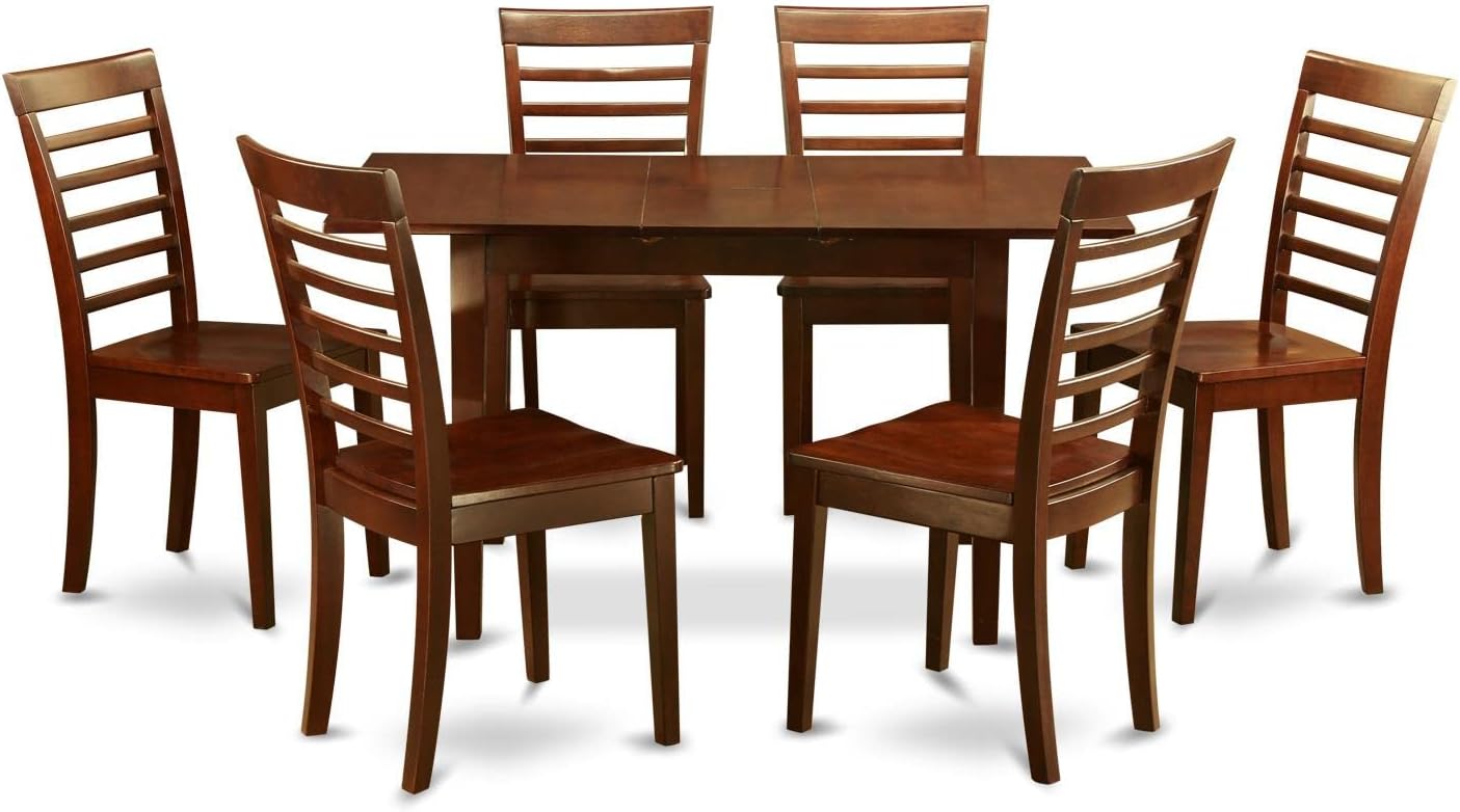 East West Furniture NOML7-MAH-W 7 Piece Kitchen Table Set Consist of a Rectangle Dining Table with Butterfly Leaf and 6 Dining Room Chairs, 32x54 Inch, Mahogany