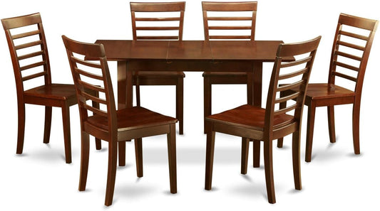 East West Furniture NOML7-MAH-W 7 Piece Kitchen Table Set Consist of a Rectangle Dining Table with Butterfly Leaf and 6 Dining Room Chairs, 32x54 Inch, Mahogany
